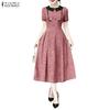 ZANZEA Women Casual Doll Collar Summer Short Sleeve Elegant A-line Dress