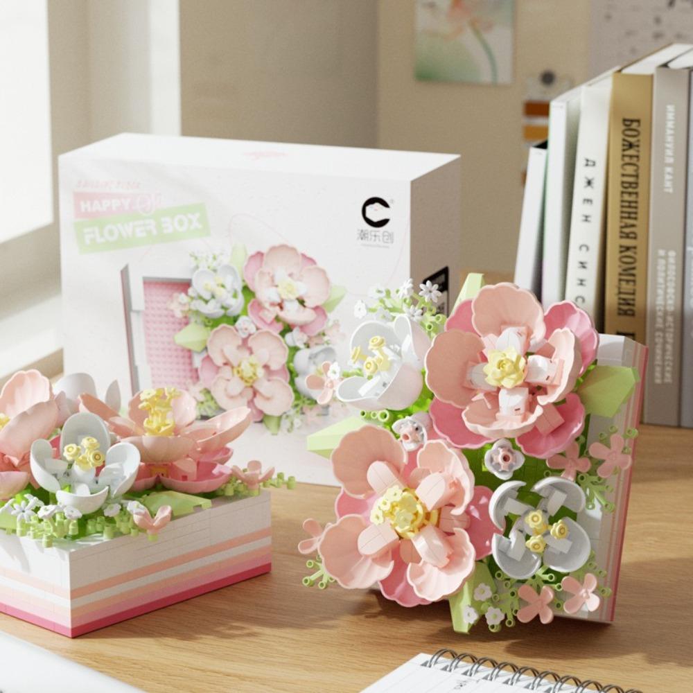 Bouquet of Roses Flower Box Blocks Drawable DIY Jewelry Box New Building Toys  Home Decor