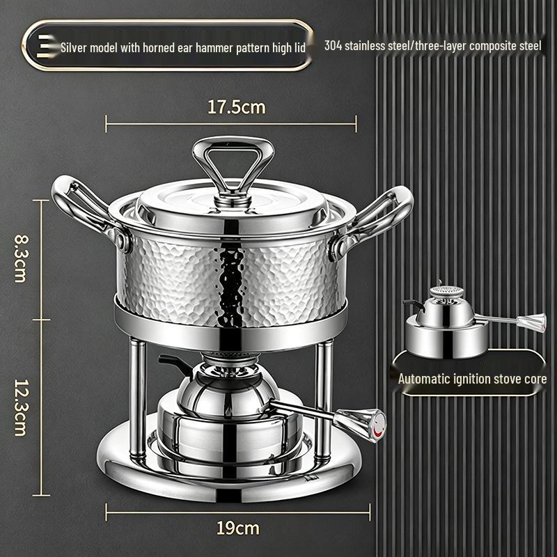 304 Stainless Steel Single-Person Hot Pot with Inflatable Gas Stove for Home, Commercial, and Camping Use