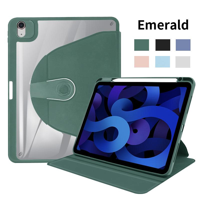 Rotating Case for iPad 9th/8th/7th with Pencil Holder, 360 Degree Rotation Stand Cover Clear Back, Auto Wake/Sleep