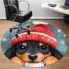 1pc Winter Pup Office Round Area Rug, Indoor Mat Suitable ForOffice, Under Office Chairs Bedroom Living Room Home Decor T196