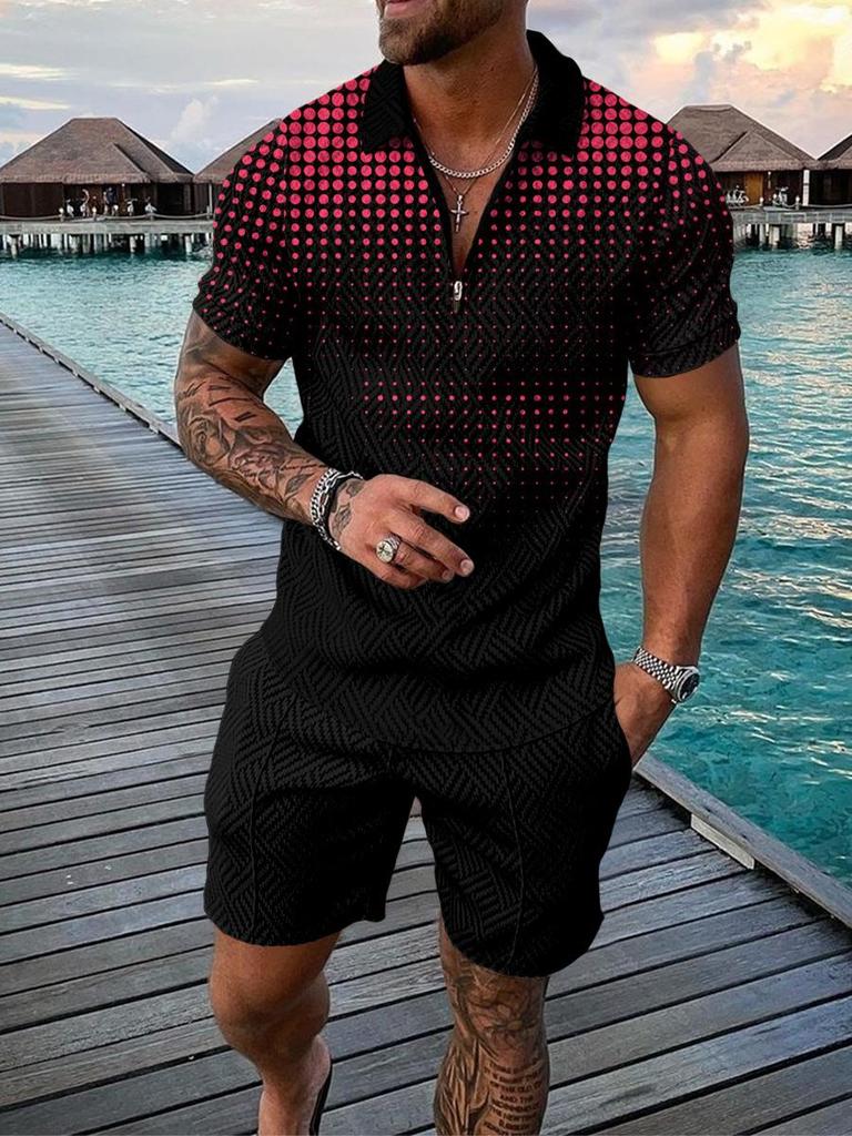 European & American Summer Men's Casual Short Sleeve and Shorts Set