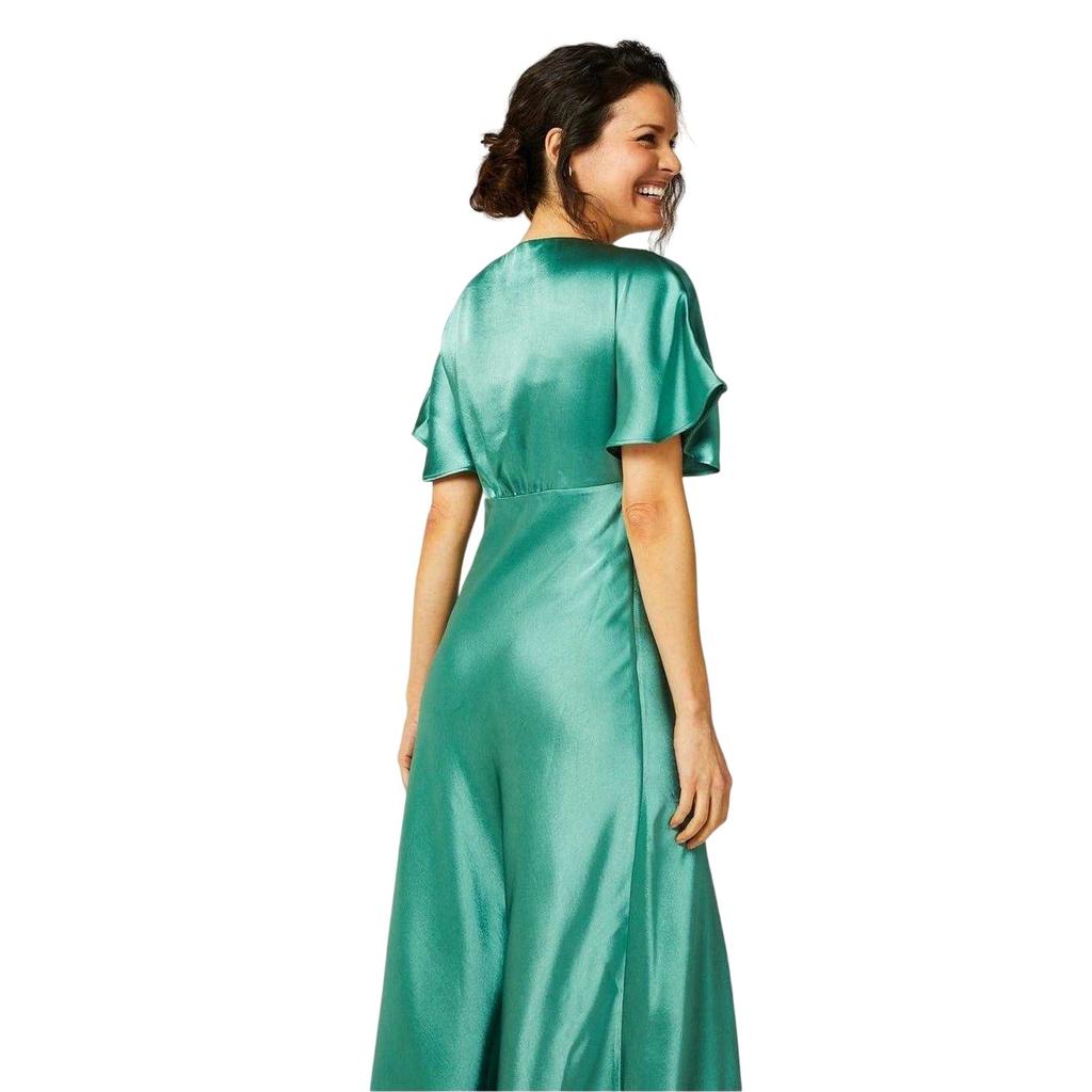 Biba Damen Satin Figurbetontes Maxikleid mit Engelsärmeln