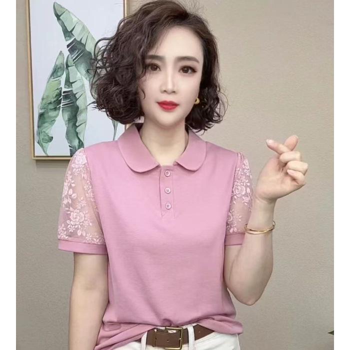 Douyin Trendy Women's Short Sleeve Loose-Fit Top for Mid-aged Moms - Comfortable & Casual