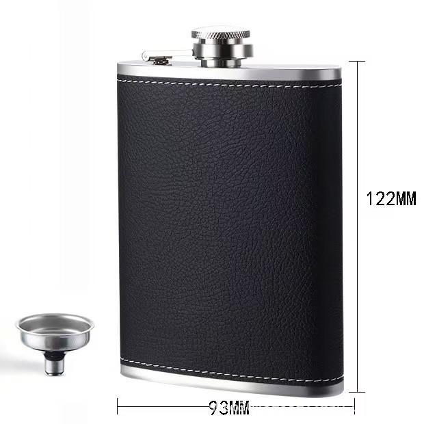 8oz Stainless Steel Hip Flask with Russian Leather, Portable Outdoor Small Flask - Brown/Black