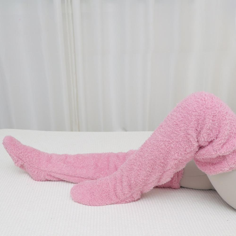 Long Coral Fleece Stockings Thicken Thigh High Socks Simple Plush Stockings Women  Men Women