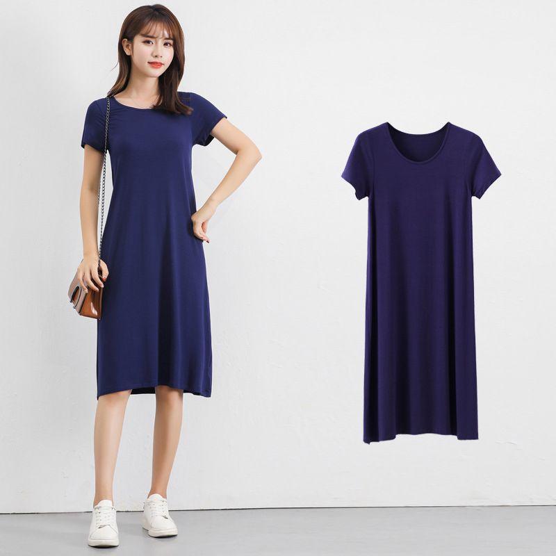 Plus Size Women's Summer Modal Short Sleeve Long T-shirt Casual Dress For Effortless Style