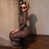 Leopard Print High-Waisted Slim-Fit Long-Sleeve Jumpsuit for Women