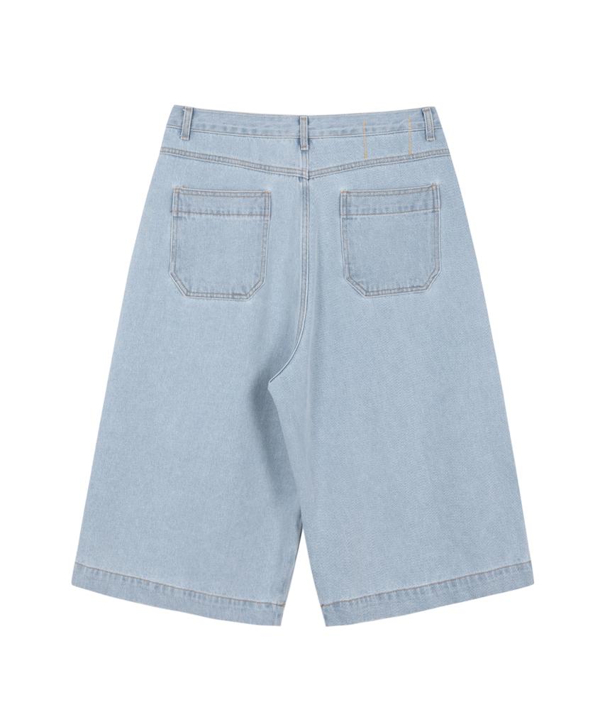 TAKEASY Giant Fit Cropped Washed Denim Pants (Light Blue)
