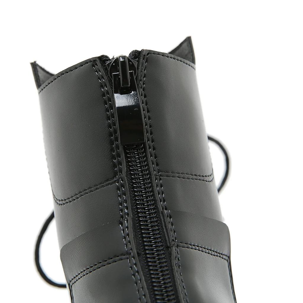 10.5cm Heels Thick Soled Thick Heels Waterproof Platform Side Zipper HIGH HEELS Front Lace Up Women's Boots Lhx