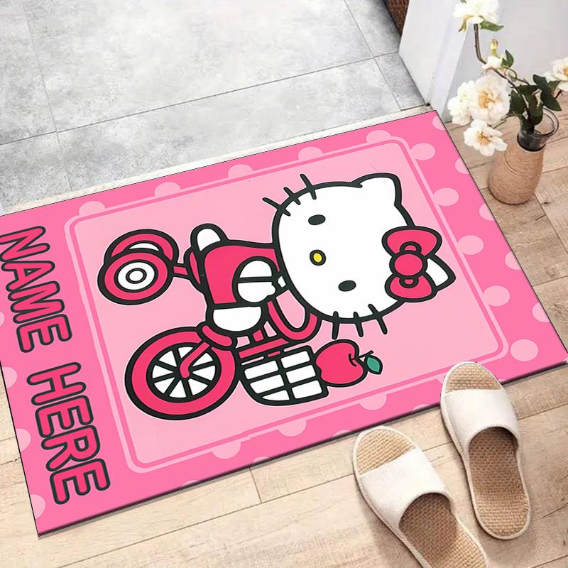 Custom HelloKitty Mat Personalized Name, Polyester Washable Indoor Entryway Rug, Gift for Christmas, Easter, Thanksgiving Day