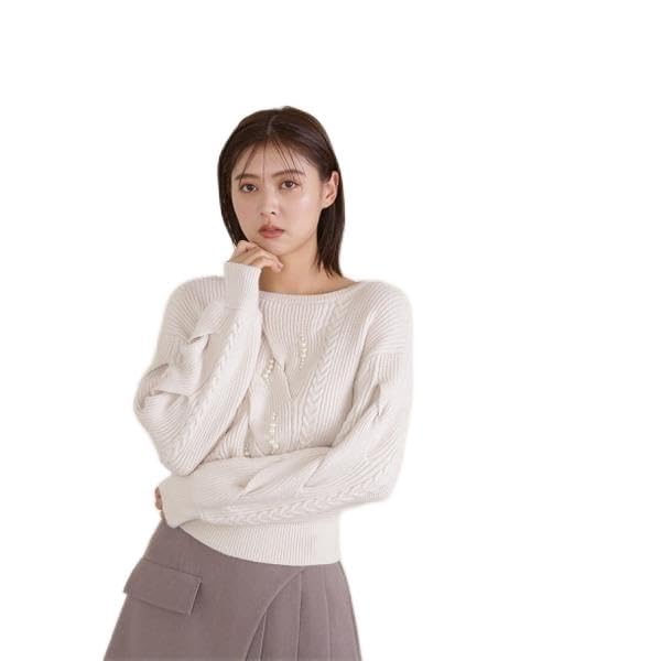 Jill by Jill Stuart Pearl Cable Knit Ecru Sweater, Women's,