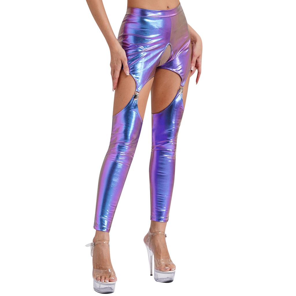 Women Skinny Clubwear Disco Party Gothic Costume Suspender Pants Stretch Leggings Thigh-High Tights Suspender Pants Trousers