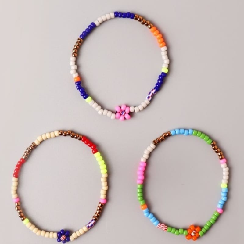 

BONBEAU М який колір мікс квіткових намистин Браслет Багатошаровий браслет з квіткових намистин 3 кольори orange