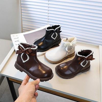 Μοντέρνες Μπότες Αστραγάλου Πριγκίπισσας για Κορίτσια Γλυκές Κομψές Παιδικές Χειμερινές Μπότες Κομψό Φιόγκος Ευέλικτες Παιδικές Καθημερινές Βαμβακερές Μπότες Φερμουάρ