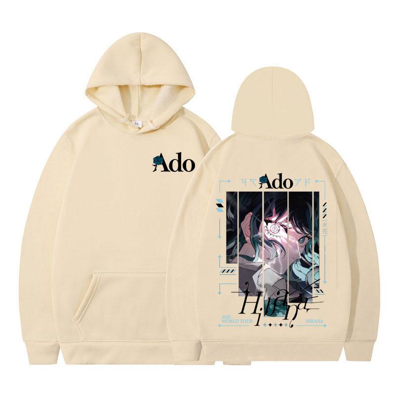 Ado 2025 World Tour Hibana Double-sided Print Hoodies Men Women Fashion Hooded Sweatshirts Long Sleeves Hip-hop Streetwear Tops