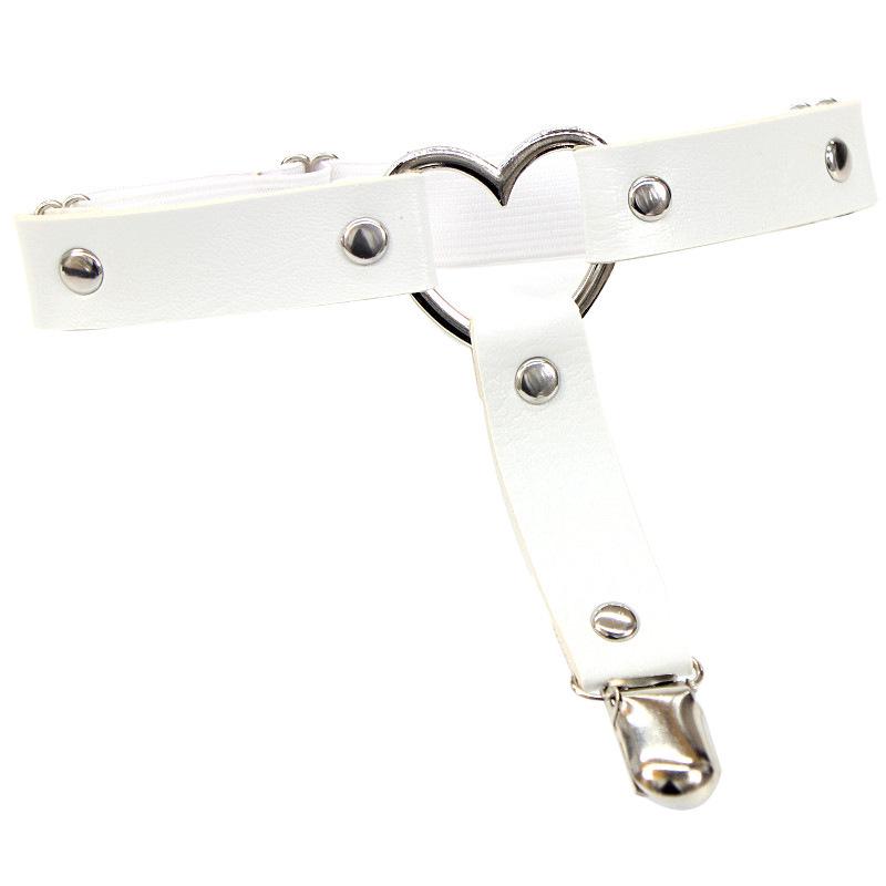 

Harajuku Punk Heart-Shaped Leather Thigh Garter Belt Accessories белый
