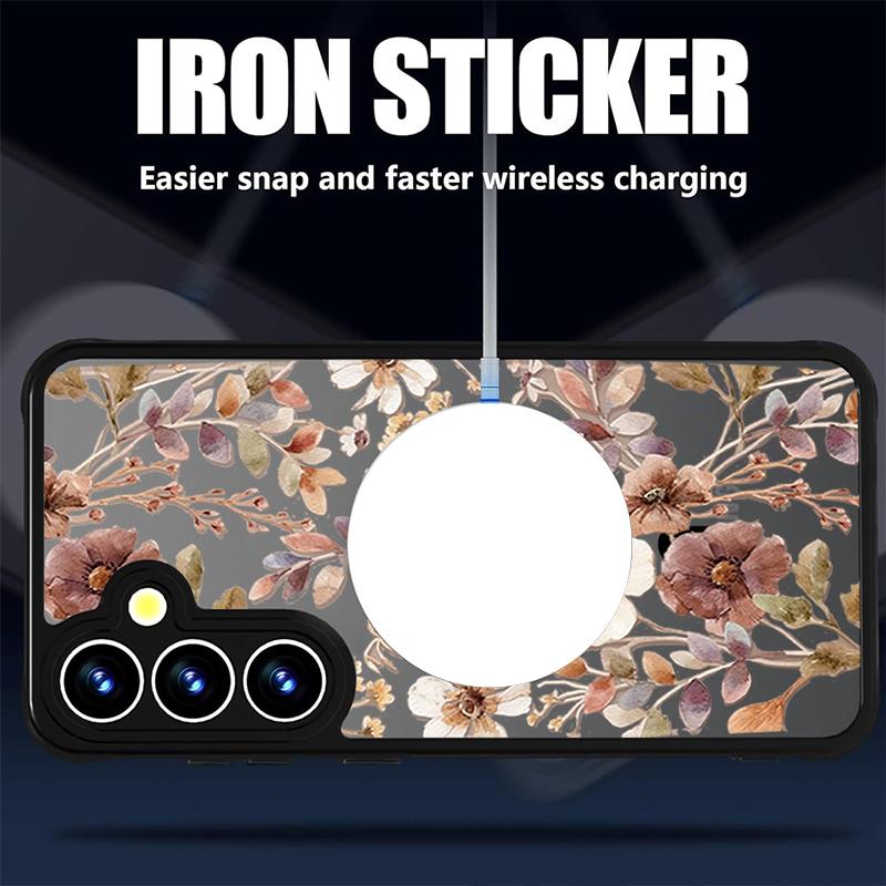 For Samsung S26 Ultra Case Vintage Floral Pattern Case Magnetic For Magsafe Rugged Bumper Cover For Galaxy S25 Edge S24 Plus S23 FE S22
