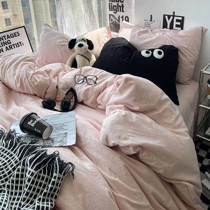 Ins  Big Eyes Cowboy Blue Solid Color Beding Set  Duvet Cover Bed Sheet Simple Dormitory Queen King Size