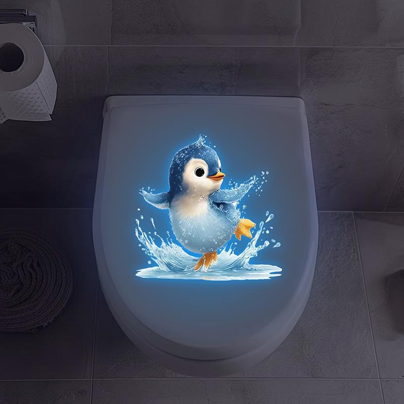 Karanlıkta Parlayan Penguen Tuvalet Stickerı Banyo Çıkartması Kendinden Yapışkanlı Çıkarılabilir Parlayan Duvar Stickerı Ev Dekorasyonu