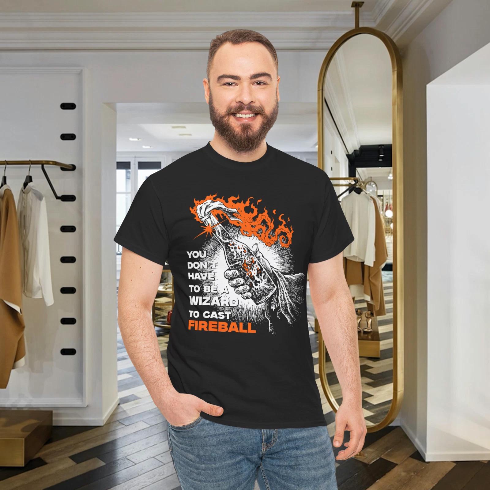 Funny Wizard Fireball Fantasy Magic Spell Graphic T-shirt M
