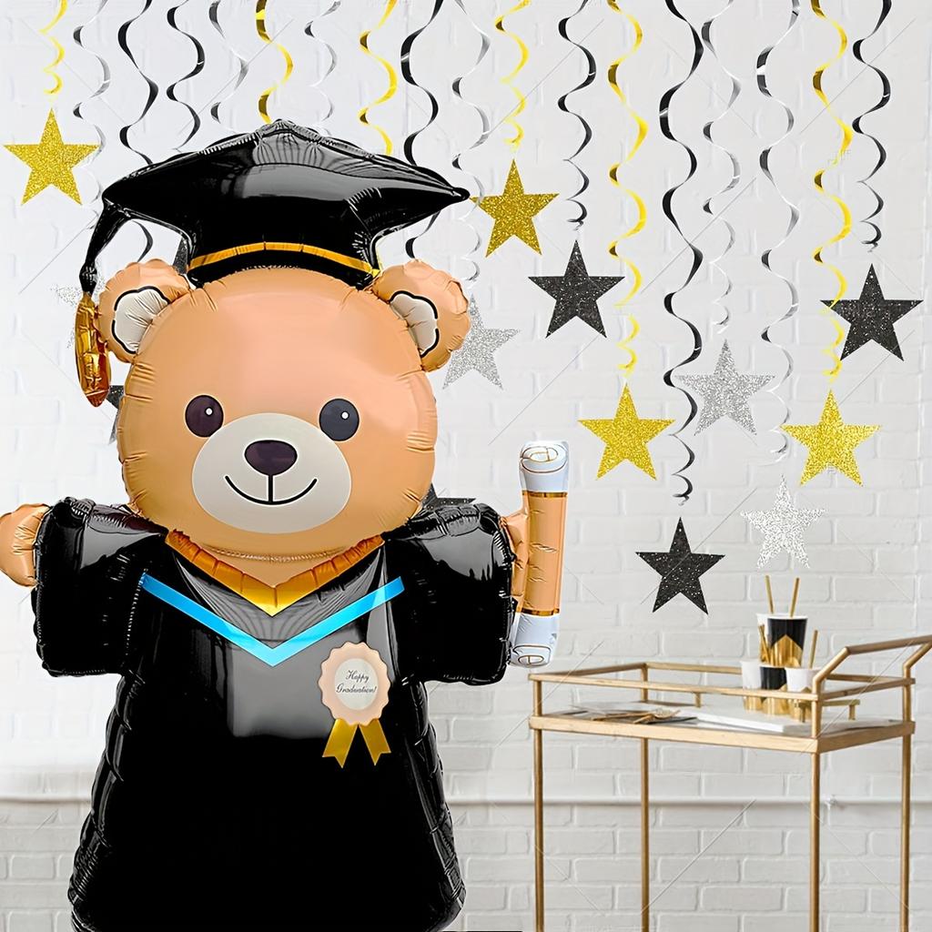 155.45cm Cute Graduation Bear Aluminum Foil Balloon - Perfect for School Events & Campus Decor, Graduation Party Decorations