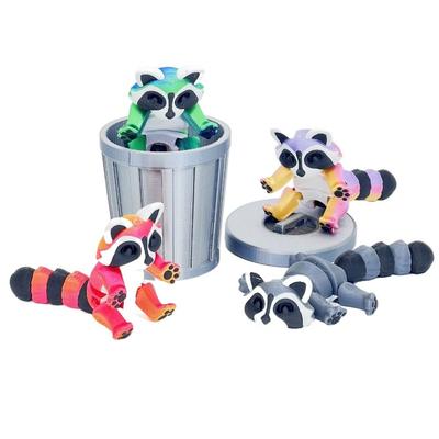 New Plastics 3D Printed Toys Cartoon Flexible Raccoons Animals Figures Multi-joint Model Ornament Desktop Decoration