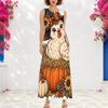 Women Plus Size Sleeveless Small V Neck Maxi Dress Halloween Witch Lamb Cartoon Print Loose Long Dress