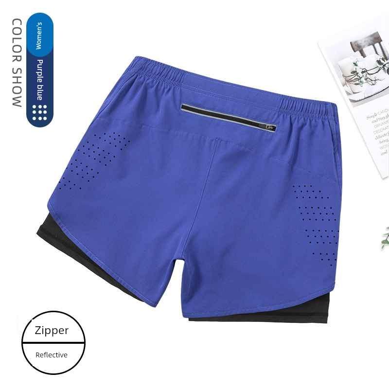 Men's Running Shorts Professional Marathon Track and Field Three-Quarter Length Quick-Dry Inner Lining Pants Sports Two-In-One Design with Phone