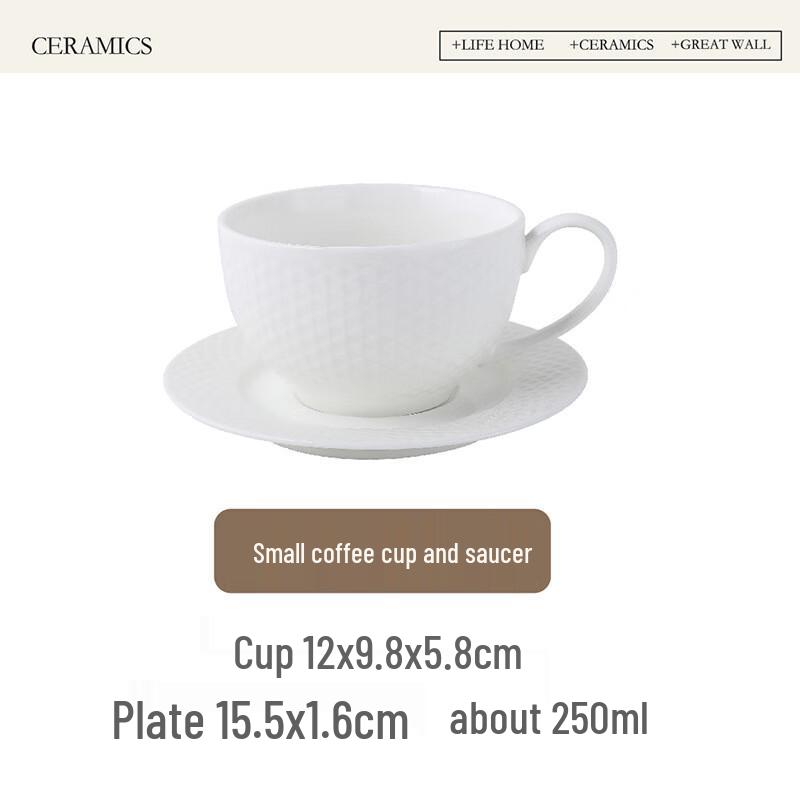 Ceramic Grid Pattern Coffee Cup and Saucer Set