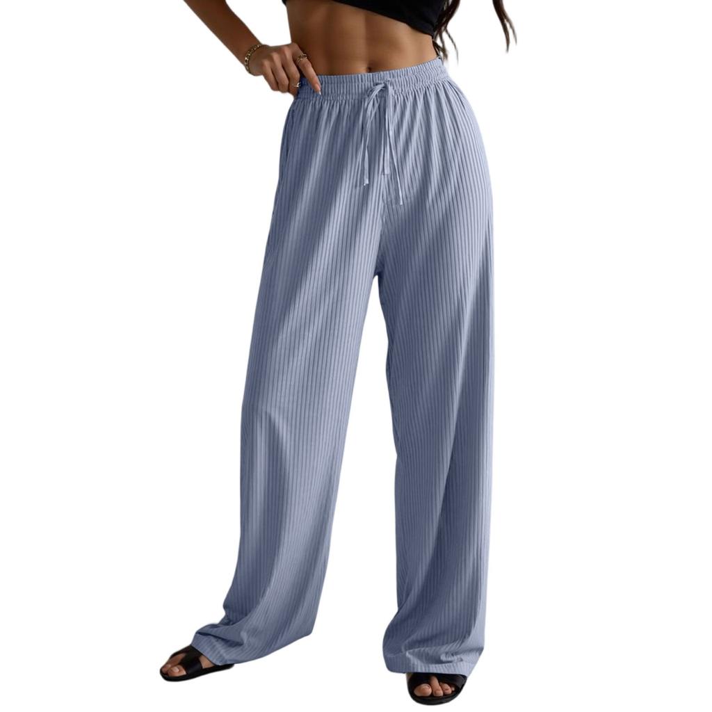 Women Casual Pants Elastic Wide Leg Summer BeachTrousers Lightweight Comfy