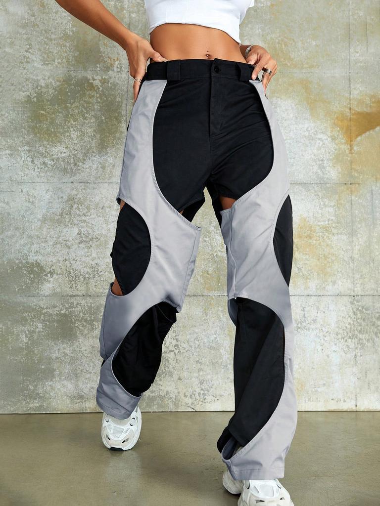 Rose Beauty A Rave Two Tone Cut Out Cargo Pants