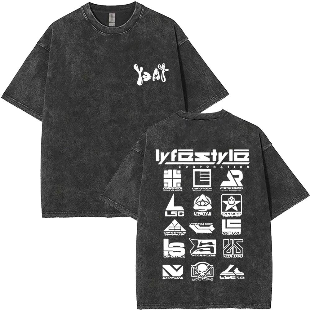 Vintage Washed Rapper Yeat Double Sided Print Tshirts Lyfestyle T Shirt Men Women Hip Hop Fashion Trend Tshirt Streetwear