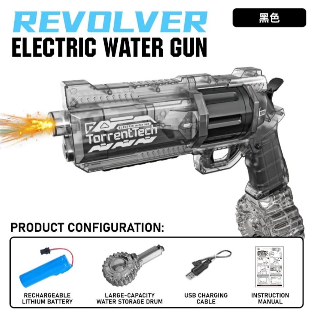 High Capacity Revolver Electric Water Gun with LED Muzzle Flash Summer Outdoor Beach Water Fighting Toy for Kids Birthday Gift