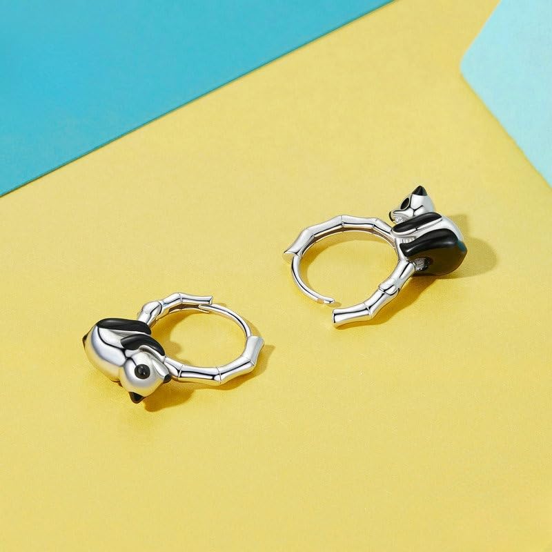 Rockyu Earrings and Rings for Silver Cat Animal Gift Women, Small, Set, 925, Casual, Cute, Earrings, Hoop, Motif, Birthday, Lover's Day, (Cat)
