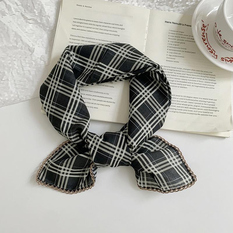 Silk scarf square scarf high-end decorative fashion scarf retro plaid headscarf summer women's pastoral silk scarf