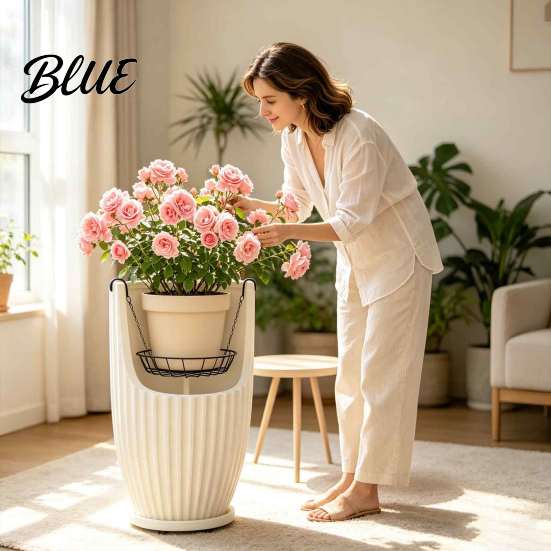 Floor Plant Shelf for Living Room Adjustable Planter Inserts Large Pots  Raiser with 4 Hook Chains  Metal False Modern Stand Bottom Pot Filler