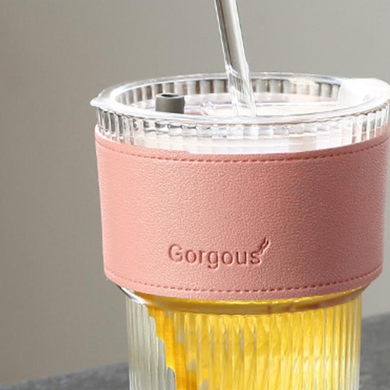 High Profile Horizontal Glass Straw Vertical  Cup With Lid Water Cup Iced Americano Latte Cup