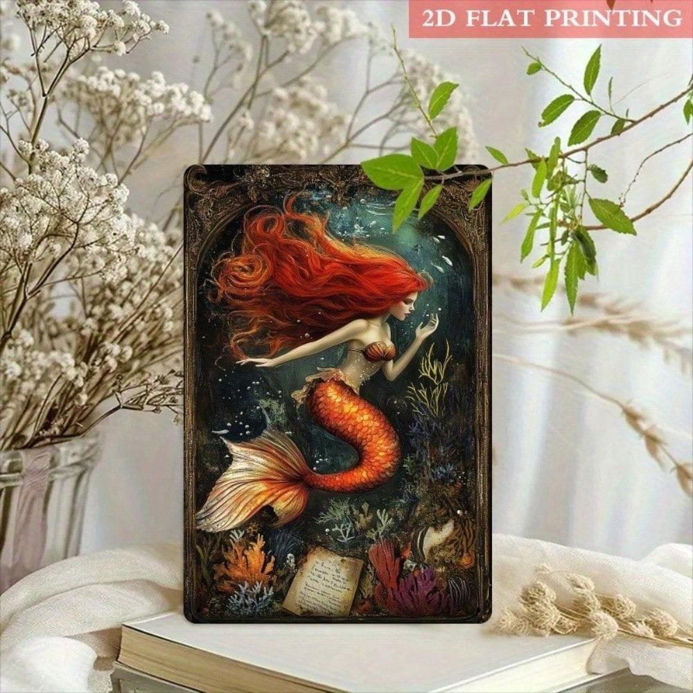 Vintage Redhead Mermaid Metal Tin Sign Wall Decor Retro Cafe Bar Ocean Art