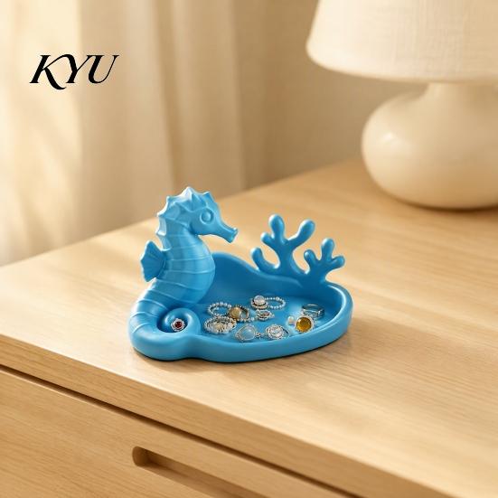 Small Accessory Holder Seahorse Coral Jewelry Tray, 3D Printed Ocean Themed Ring Earring Decorative Storage Tray Holder, Trinket Dish for Vanity Table