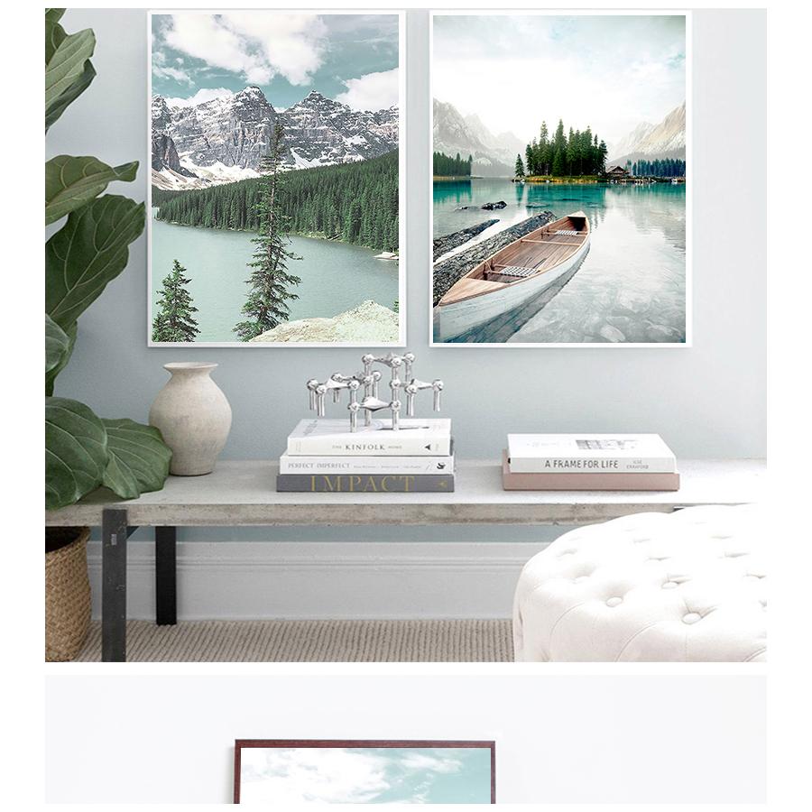 Biber Wand Kunst Leinwand Malerei Nordic Poster Und Drucke Wand Bilder Für Wohnzimmer Dekor Wald Berg Boot See Anlage