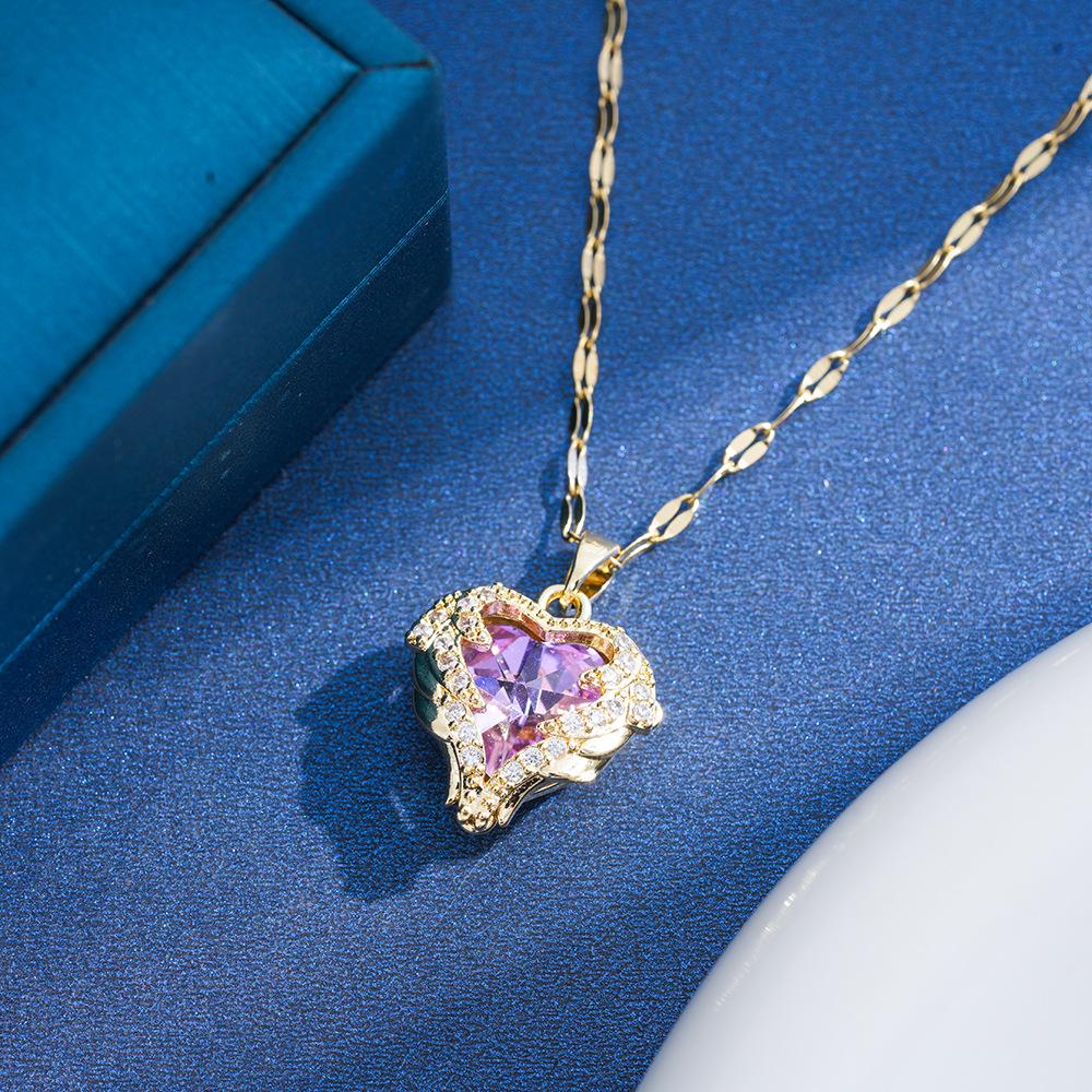 Blue-Purple Crystal Ocean Heart Necklace - Elegant Non-Fading Clavicle Chain