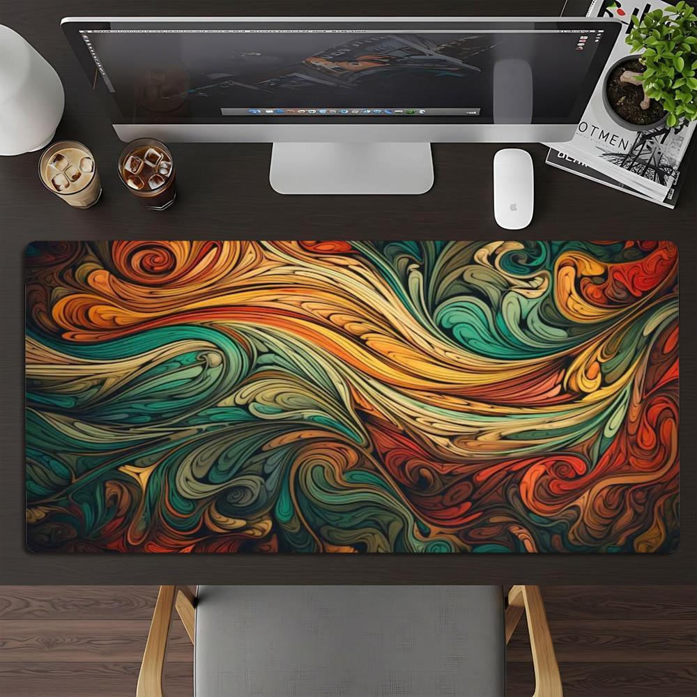 Buntes Spiral-Abstraktkunst-Gaming-Mauspad XXL Gebogene Schreibtischmatte Rutschfeste Gummi-Tastaturmatten für Gamer Laptop Tisch