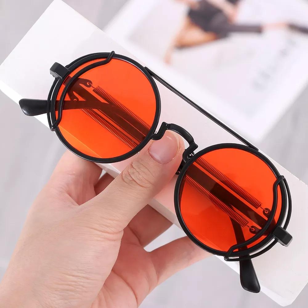 Steampunk Sunglasses Men Women Round Metal Frame Punk Double Spring Leg UV400 Protection Classic Gothic Eyewear Brand Design