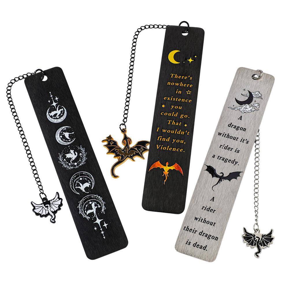 Dark Dragon and Moon Chain Bookmark with Starry Sky Print – Dragon Pendant for Reading & Decoration