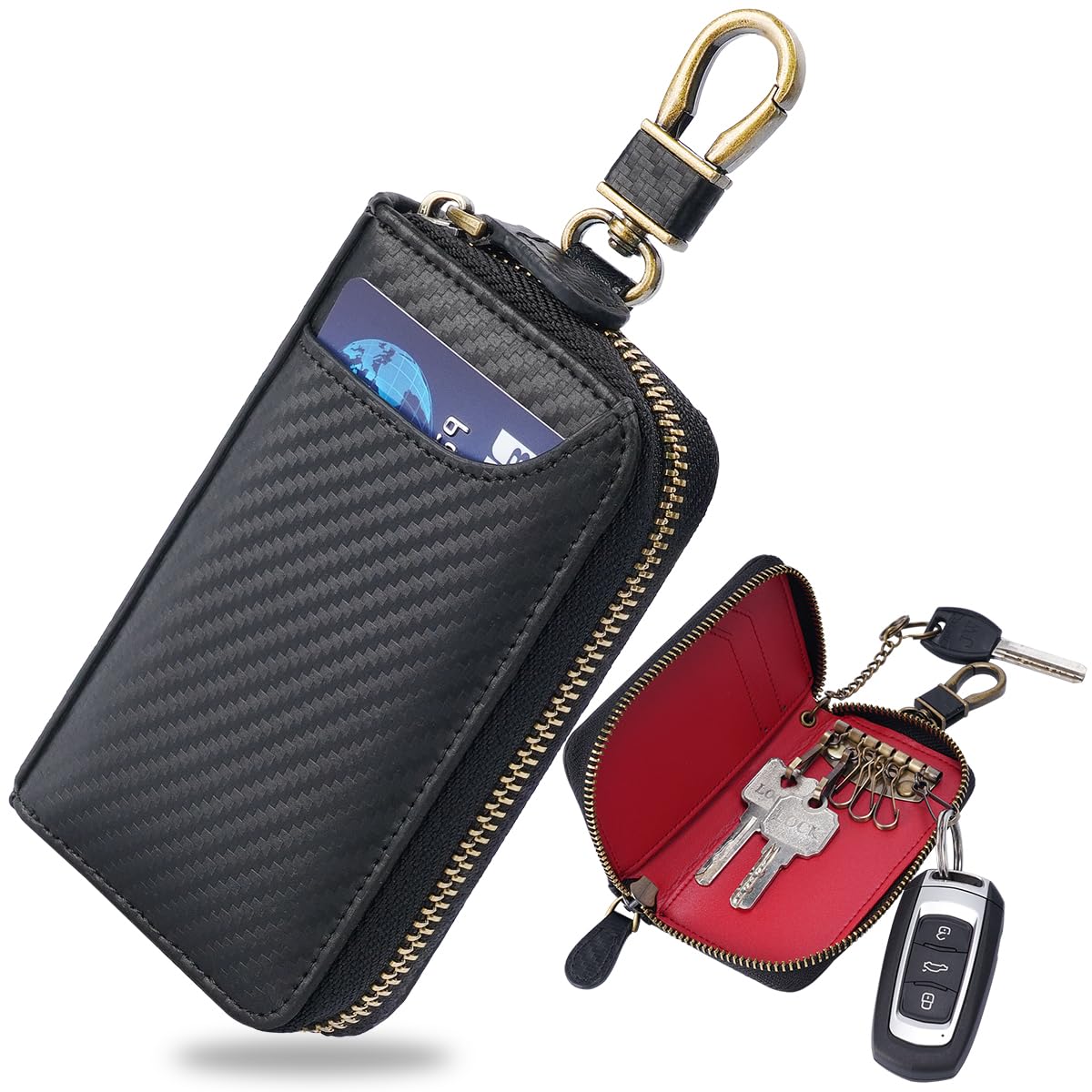 

Aemicion Key Smart Car Key Card Genuine Carbon Card Coin Bill Large Gift Men s Case, Key, Case, Holder, Leather, Leather, 6-Ring Zipper, Slots,