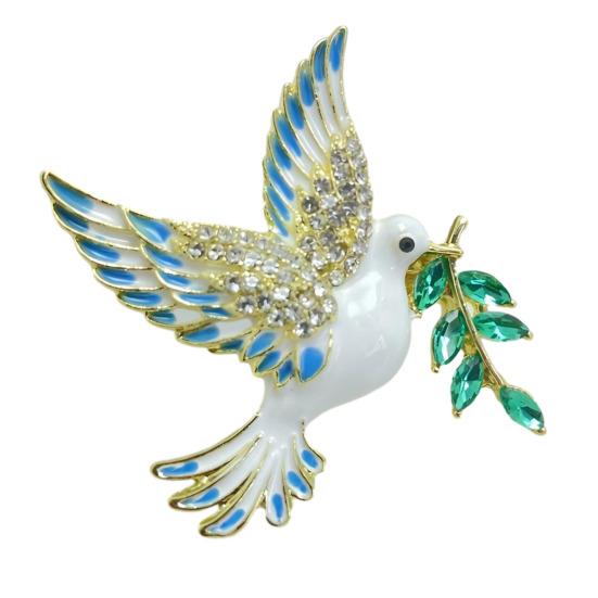 

Women Brooch Bird Wing Pigeon Shape Suit Pin Sparkling Rhinestones Inlaid Retro Style Peace Symbol Brooch Woolen Coats Accessory