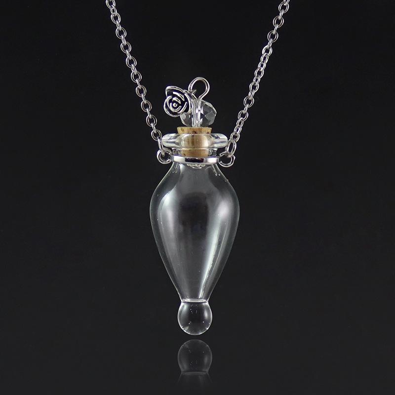 Openable Glaze Vial Pendant Necklace Water Drop Heart Steel Chain Keepsake Jewelry Gift Perfume Mini Bottles Jewellery Necklace