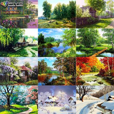 Populárna 5D krížiková výšivka pre domácich majstrov, horská chata Four Seasons, krajinárska maľba