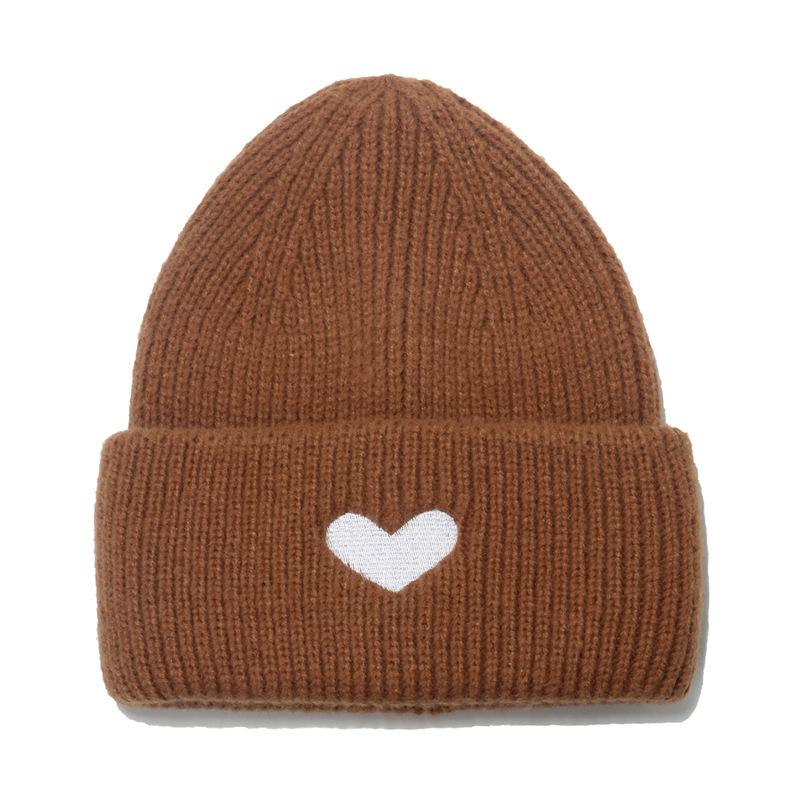 1Pc Unisex Winter Warm Beanie with Heart Embroidery,Outdoor Sports Ski Casual Acrylic Knit Skull Cap,Suitable for Holiday,tralve